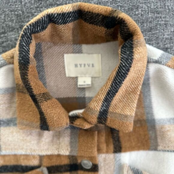 HYFVE Checkered Teddy Jacket in Tan and White - Picture 2 of 5
